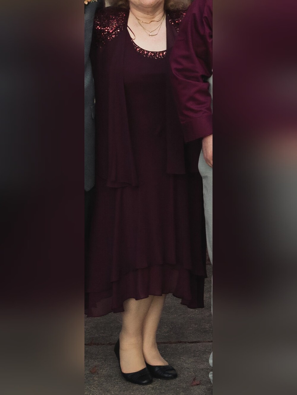 SLNY Embellished Tiered Dress & Jacket Set 14 Plum